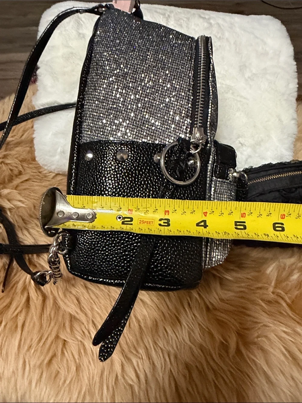 Victoria's Secret Black Studded Glitter Backpack & Black Rosette Makeup Bag NWT